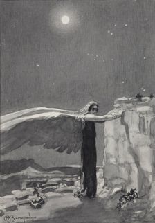 Illustration to the poem The Demon by Mikhail Lermontov, 1913-1914. Artist: Zamiraylo, Viktor Dmitrievich (1868-1939)