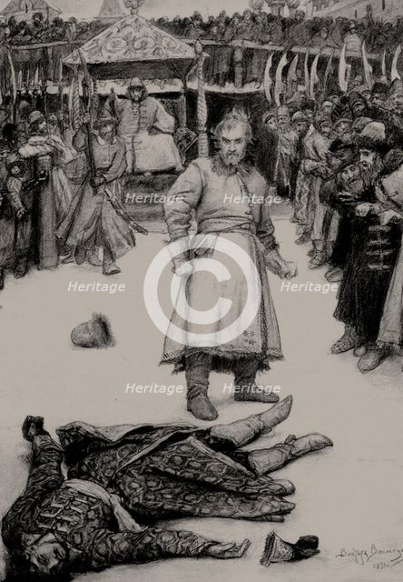 Illustration to the poem The Song of the Merchant Kalashnikov by M. Lermontov, 1891. Creator: Vasnetsov, Viktor Mikhaylovich (1848-1926).