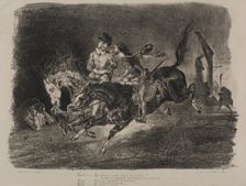 Illustrations for Faust: Faust and Méphistophélés horse riding on the Sabbath, 1828. Creator: Eugène Delacroix (French, 1798-1863); Chez Ch. Motte, Éditeur, distributed by Chez Sautelet, Libraire