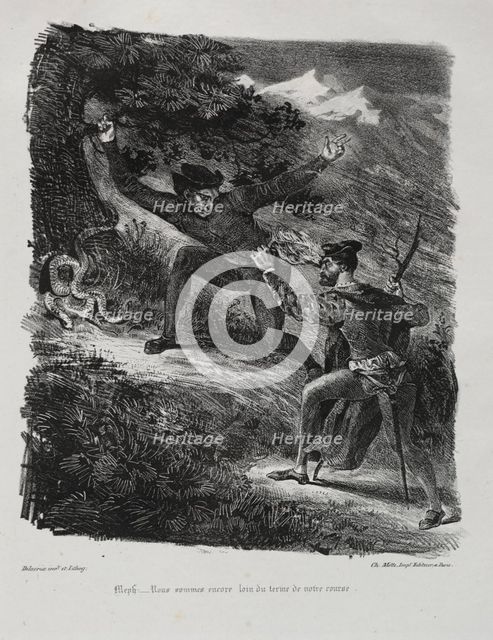 Illustrations for Faust: Faust and Méphistophélés in the mountains of the Hartz, 1828. Creator: Eugène Delacroix (French, 1798-1863); Chez Ch. Motte, Éditeur, distributed by Chez Sautelet, Libraire.