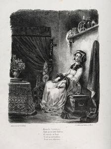 Illustrations for Faust: Marguerite with the wheel, 1828. Creator: Eugène Delacroix (French, 1798-1863); Chez Ch. Motte, Éditeur, distributed by Chez Sautelet, Libraire