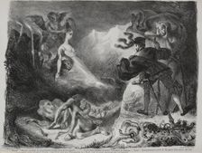 Illustrations for Faust: Marguerite's shadow appears to Faust, 1828. Creator: Eugène Delacroix (French, 1798-1863); Chez Ch. Motte, Éditeur, distributed by Chez Sautelet, Libraire