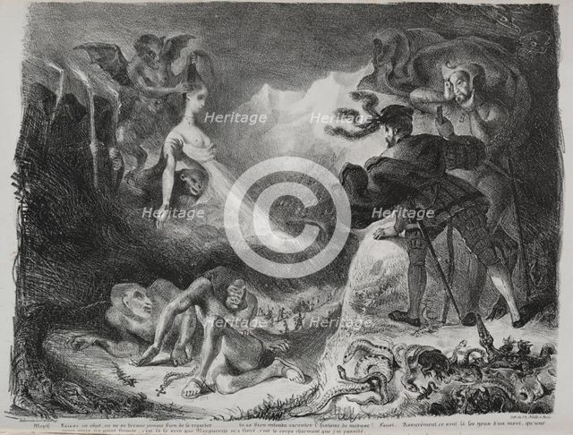 Illustrations for Faust: Marguerite's shadow appears to Faust, 1828. Creator: Eugène Delacroix (French, 1798-1863); Chez Ch. Motte, Éditeur, distributed by Chez Sautelet, Libraire.