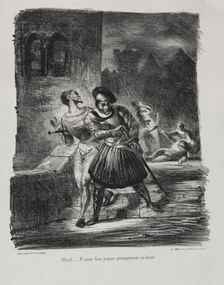 Illustrations for Faust: Méphistophélés and Faust flee after the duel, 1828. Creator: Eugène Delacroix (French, 1798-1863); Chez Ch. Motte, Éditeur, distributed by Chez Sautelet, Libraire