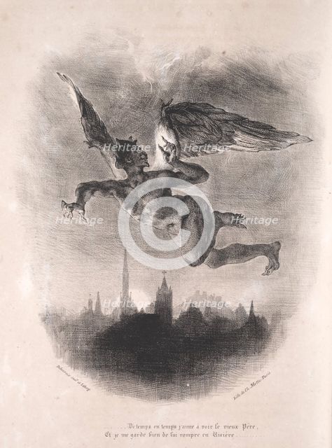 Illustrations for Faust: Méphistophélés in the air, 1828. Creator: Eugène Delacroix (French, 1798-1863); Chez Ch. Motte, Éditeur, distributed by Chez Sautelet, Libraire.