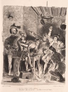 Illustrations for Faust: Méphistophélés in the tavern of the students, 1828. Creator: Eugène Delacroix (French, 1798-1863); Chez Ch. Motte, Éditeur, distributed by Chez Sautelet, Libraire