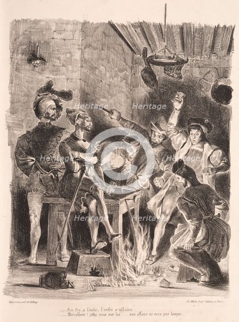 Illustrations for Faust: Méphistophélés in the tavern of the students, 1828. Creator: Eugène Delacroix (French, 1798-1863); Chez Ch. Motte, Éditeur, distributed by Chez Sautelet, Libraire.