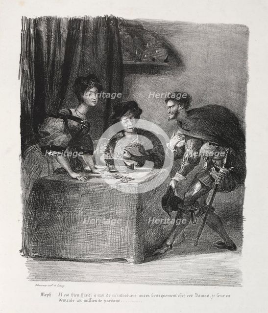 Illustrations for Faust: Méphistophelés is at Marthe, 1828. Creator: Eugène Delacroix (French, 1798-1863); Chez Ch. Motte, Éditeur, distributed by Chez Sautelet, Libraire.