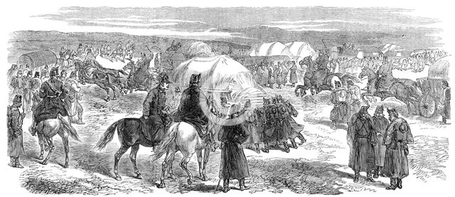 Illustrations of the War in Denmark: artillery baggage-waggons encamped near Kolding, 1864. Creator: Unknown.
