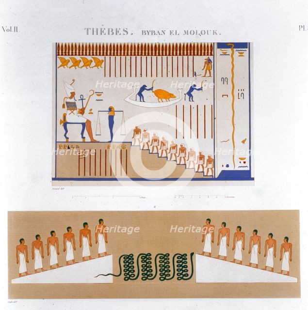 Illustrations of frescoes from Byban el Molouk, Thebes, Egypt, 1822. Creator: Jomard.