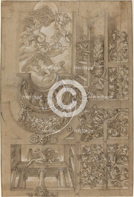Illusionistic Ceiling with a Grape Arbor, Figures Poised on Galleries, and a Central..., c. 1570/158 Creator: Unknown.
