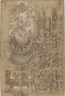 Illusionistic Ceiling with a Grape Arbor, Figures Poised on Galleries, and a Central..., c. 1570/158 Creator: Unknown