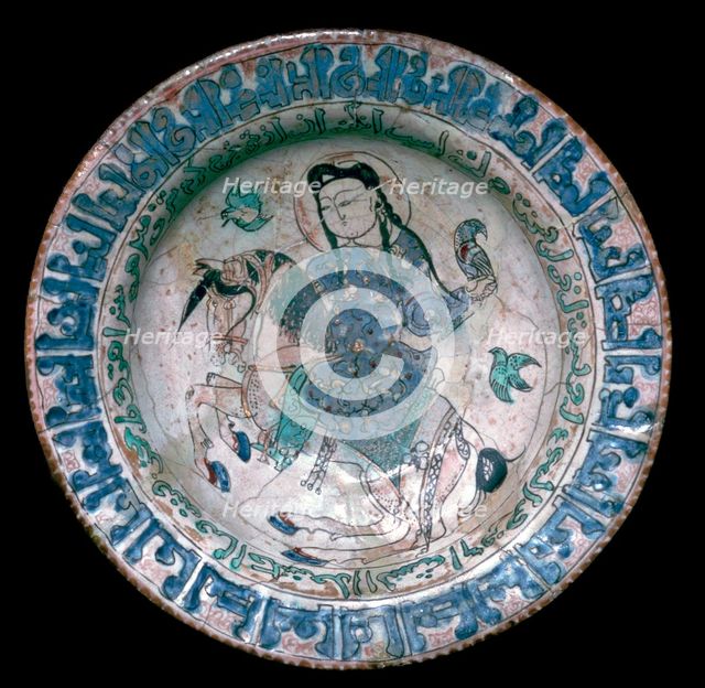 Iranian plate showing a horseman with a falcon, 13th century. Artist: Unknown