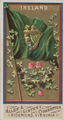 Ireland, from Flags of All Nations, Series 1 (N9) for Allen & Ginter Cigarettes Brands, 1887. Creator: Allen & Ginter