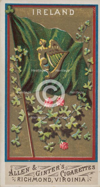 Ireland, from Flags of All Nations, Series 1 (N9) for Allen & Ginter Cigarettes Brands, 1887. Creator: Allen & Ginter.