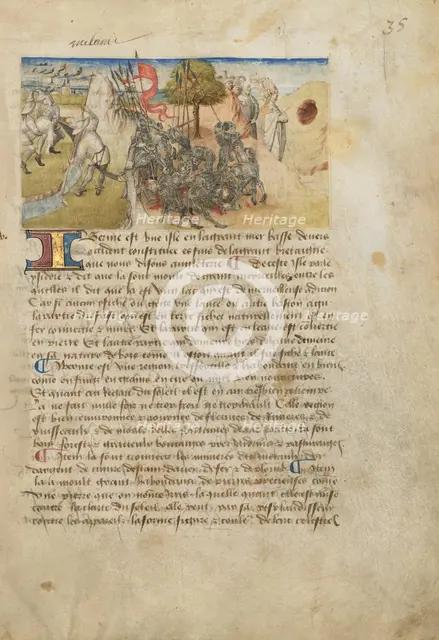Ireland (Hibernia); Livre des merveilles du monde (Book of the Marvels of the World), about 1460-65. Creator: Master of the Geneva Boccaccio.
