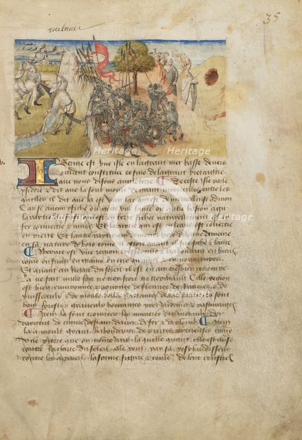 Ireland (Hibernia); Livre des merveilles du monde (Book of the Marvels of the World), about 1460-65. Creator: Master of the Geneva Boccaccio.