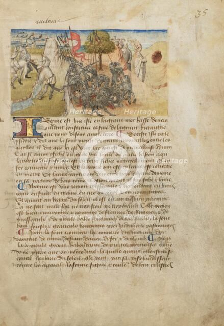 Ireland (Hibernia); Livre des merveilles du monde (Book of the Marvels of the World), about 1460-65. Creator: Master of the Geneva Boccaccio.