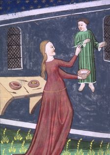 Irene, daughter of Cratinus, painting a picture, early 15th century. Creator: Unknown