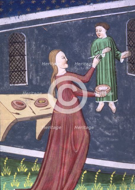 Irene, daughter of Cratinus, painting a picture, early 15th century.  Creator: Unknown.