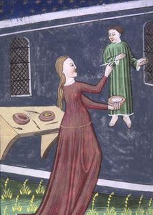 Irene, daughter of Cratinus, painting a picture, early 15th century. Creator: Unknown