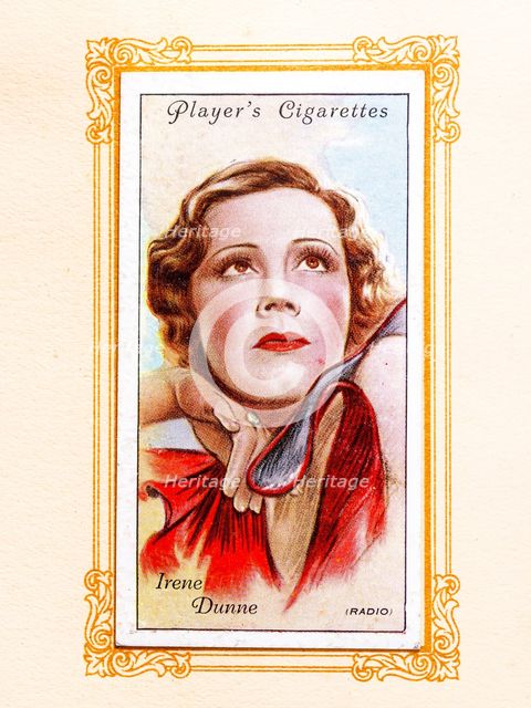 Irene Dunne Collectables Picture of movie stars that came with the Players cigarette packet, 1934.  Creator: Unknown.