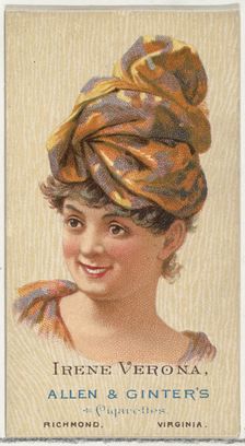 Irene Verona, from World's Beauties, Series 2 (N27) for Allen & Ginter Cigarettes, 1888., 1888. Creator: Allen & Ginter