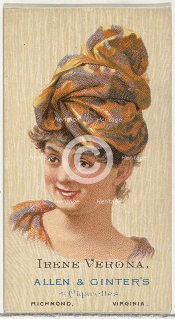 Irene Verona, from World's Beauties, Series 2 (N27) for Allen & Ginter Cigarettes, 1888., 1888. Creator: Allen & Ginter.