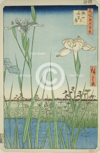 Irises at Horikiri (Horikiri no hanashobu), from the series "One Hundred Famous Views..., 1857. Creator: Ando Hiroshige.