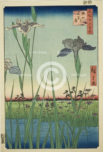 Irises at Horikiri (Horikiri no hanashobu), from the series "One Hundred Famous Views of..., 1857. Creator: Ando Hiroshige.