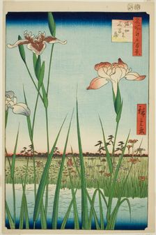Irises at Horikiri (Horikiri no hanashobu), from the series "One Hundred Famous Views of..., 1857. Creator: Ando Hiroshige