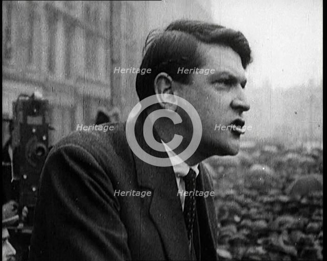 Irish Chairman of the Provisional Government Michael Collins Giving a Speech to Crowds..., 1922. Creator: British Pathe Ltd.