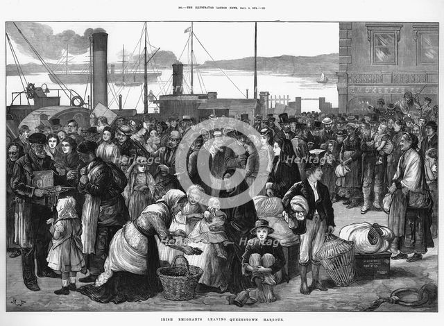 Irish emigrants leaving Queenstown (Cobh), the port for Cork, for the United States, 1874. Artist: Unknown