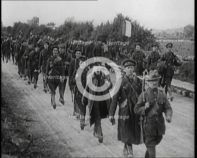 Irish Free State Soldiers Marching Along a Road, 1922. Creator: British Pathe Ltd.