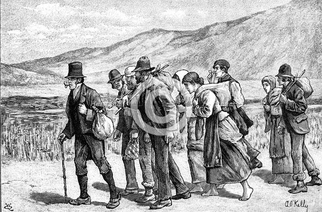 Irish harvesters on their way to England, 1881. Creator: W. Q..