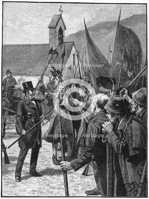 Irish nationalists at Mullinahone acclaiming William Smith O'Brien as their leader, July 1848. Artist: Unknown