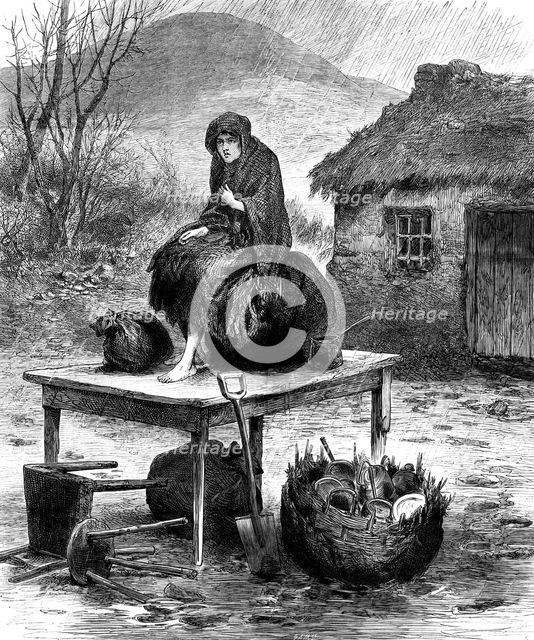 Irish peasant girl guarding the family's last few  possessions, 1886. Artist: Unknown