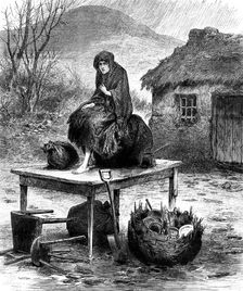 Irish peasant girl guarding the family's last few possessions, 1886