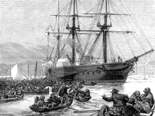 Irish Relief Squadron, under the Duke of Edinburgh - distributing stores...at Kilkerran, 1880. Creator: Unknown