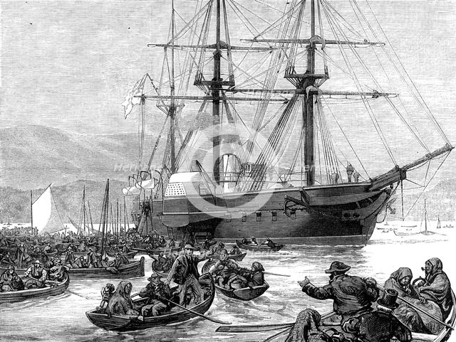 Irish Relief Squadron, under the Duke of Edinburgh - distributing stores...at Kilkerran, 1880. Creator: Unknown.