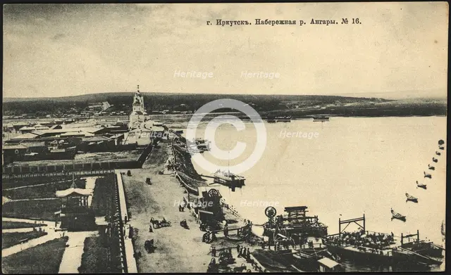 Irkutsk. Embankment street and Ferry across the Angara River, 1906. Creator: Unknown.