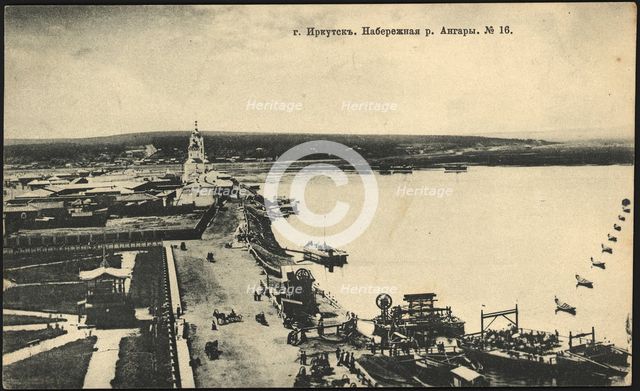 Irkutsk. Embankment street and Ferry across the Angara River, 1906. Creator: Unknown.