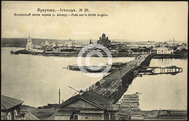 Irkutsk Pontoon bridge over the Angara River, 1904-1914. Creator: Unknown.