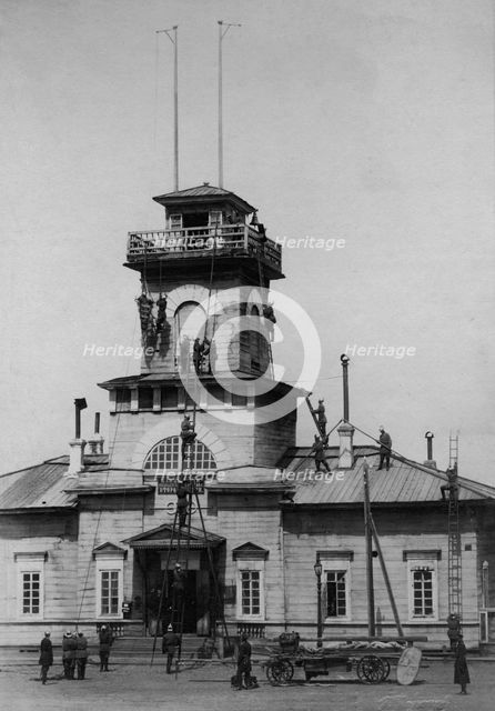 Irkutsk police fire brigade. Exercise with ladders and hooks, 1894. Creator: R Prorokov.