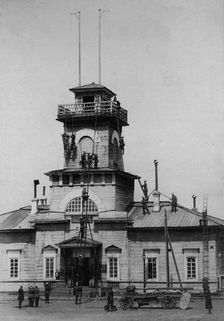 Irkutsk police fire brigade. Exercise with ladders and hooks, 1894. Creator: R Prorokov