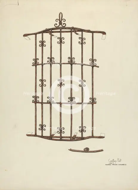Iron Window Grille, 1936. Creators: Geoffrey Holt, Harry Mann Waddell.
