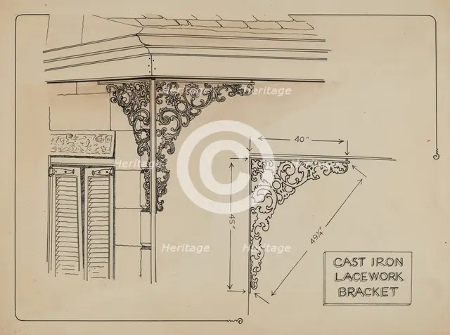 Iron Work on Balcony, c. 1936. Creator: Ray Price.