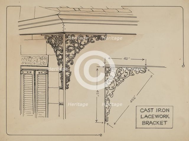 Iron Work on Balcony, c. 1936. Creator: Ray Price.