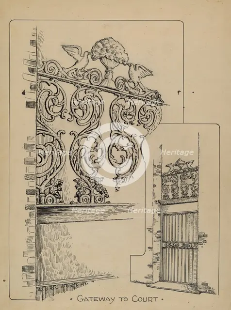 Iron Work on Doorway, c. 1936. Creator: Al Curry.