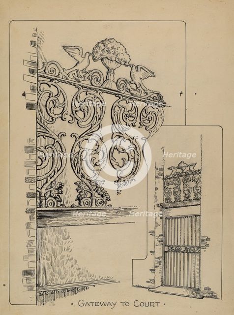 Iron Work on Doorway, c. 1936. Creator: Al Curry.
